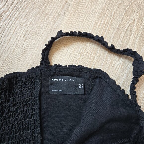 ASOS DESIGN Cotton Linen Mix Ruffle Trim Mini Sundress Black Size 2 New With Tag - Picture 14 of 17